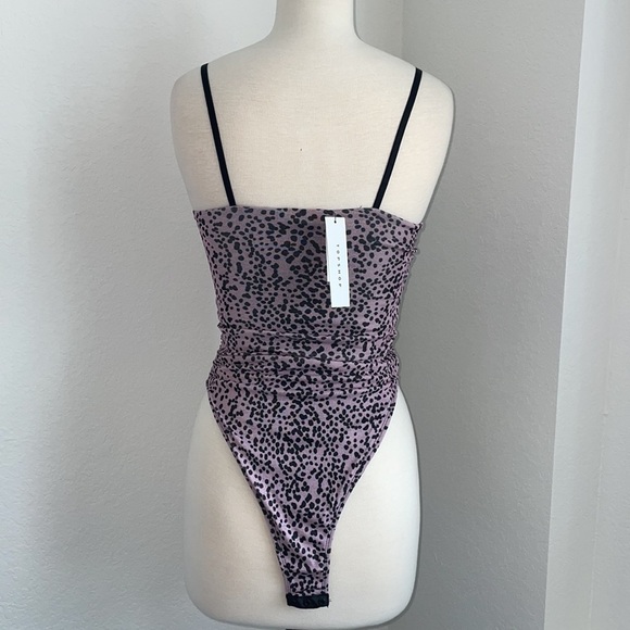 TOPSHOP animal print purple black snap scrunch bodysuit strap tank top US size 6 - Picture 7 of 12